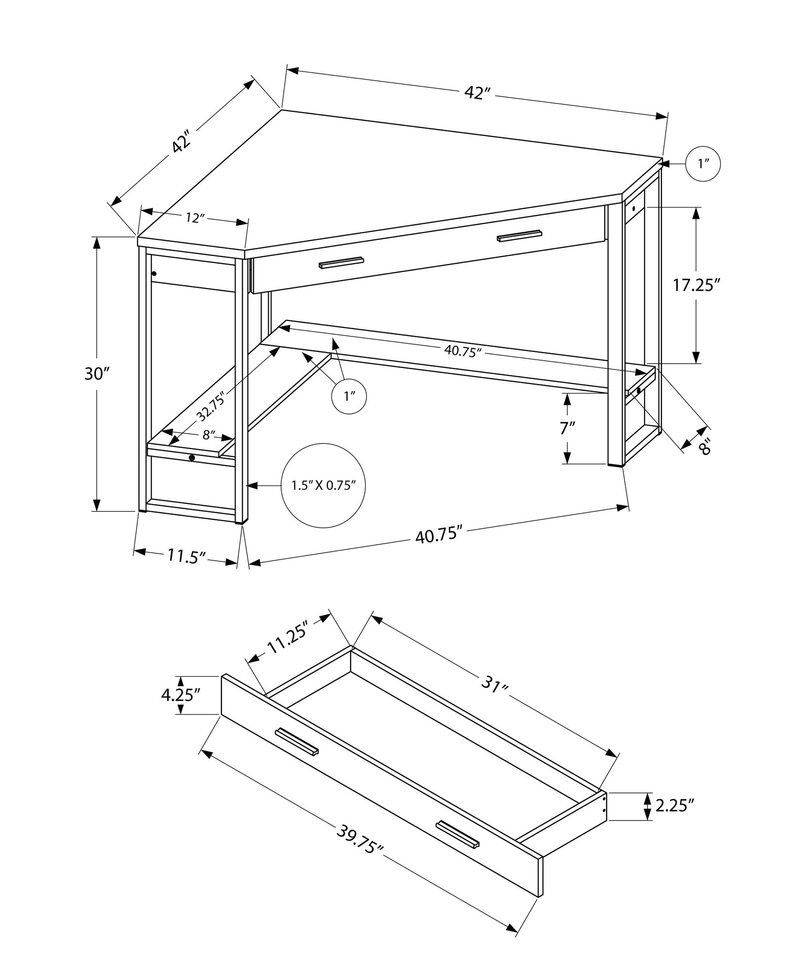 42" Taupe Corner Computer Desk