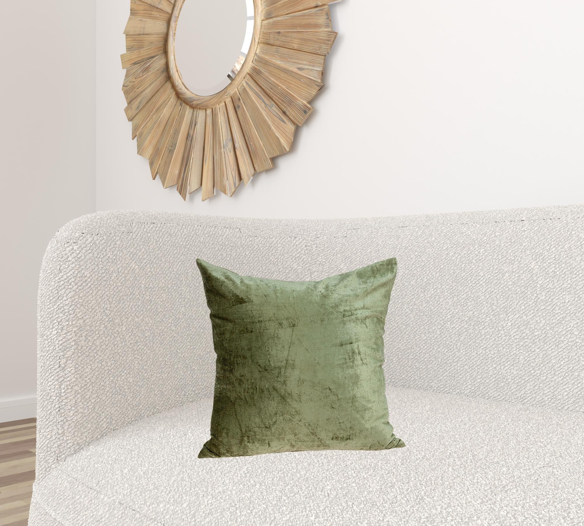 18" X 7" X 18" Transitional Olive Solid Pillow Cover With Poly Insert