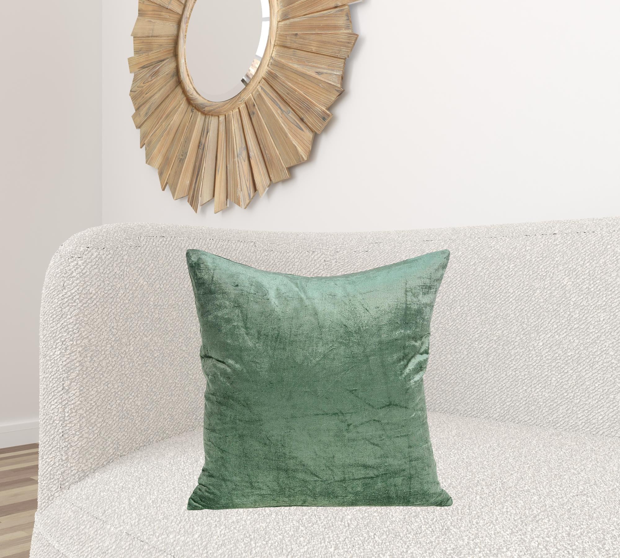 22" X 7" X 22" Transitional Green Solid Pillow Cover With Poly Insert