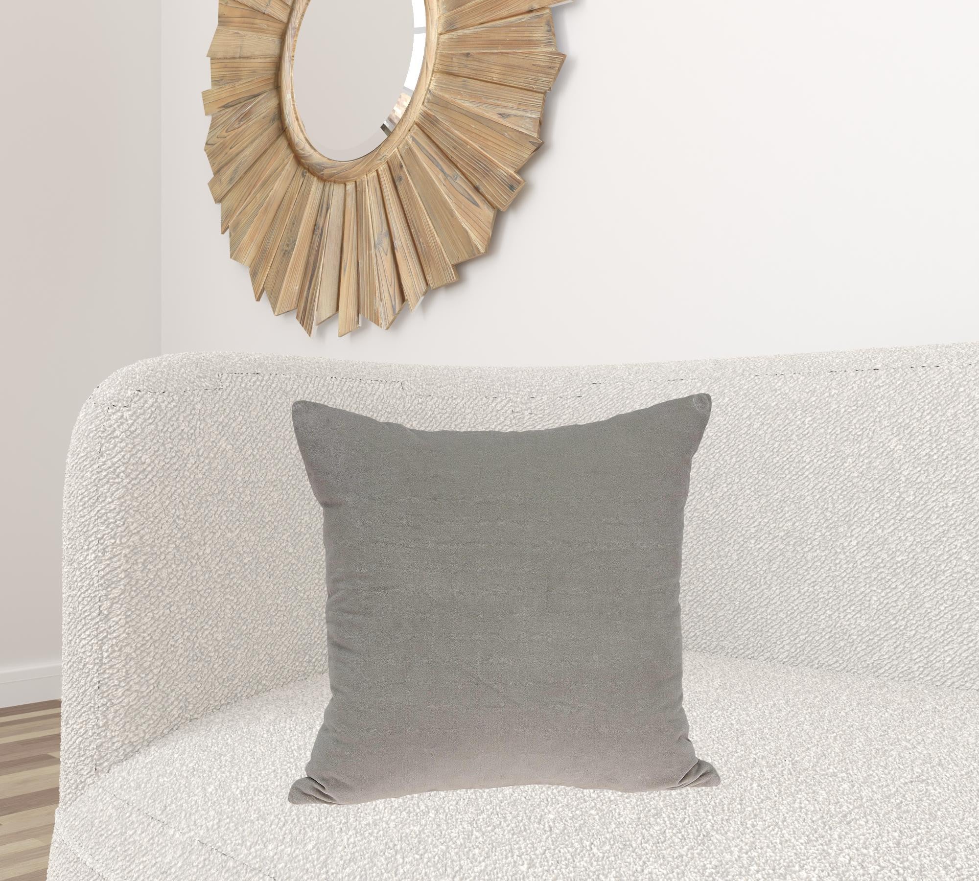 22" X 7" X 22" Transitional Gray Solid Pillow Cover With Poly Insert