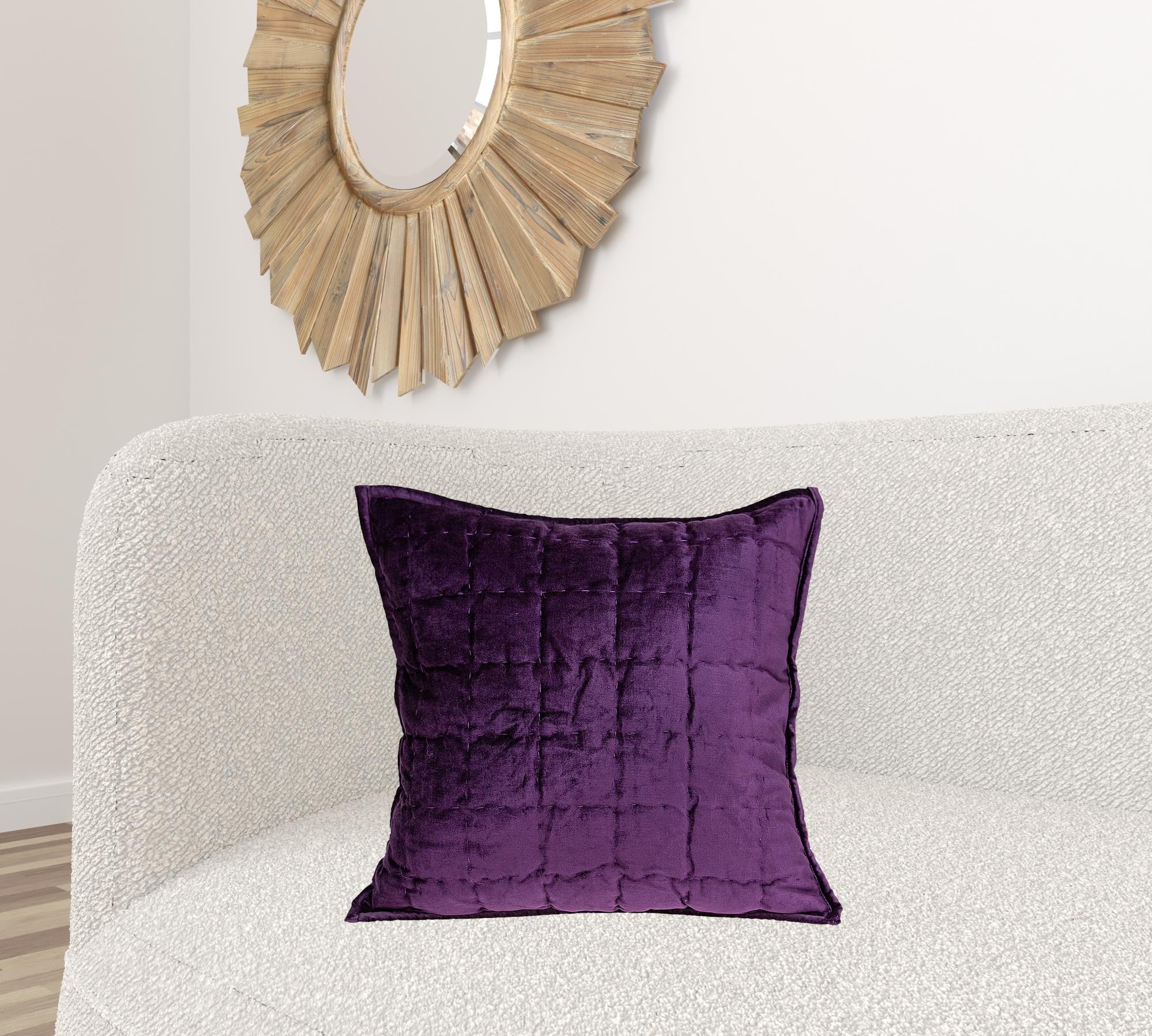 20" X 7" X 20" Transitional Purple Solid Quilted Pillow Cover With Poly Insert