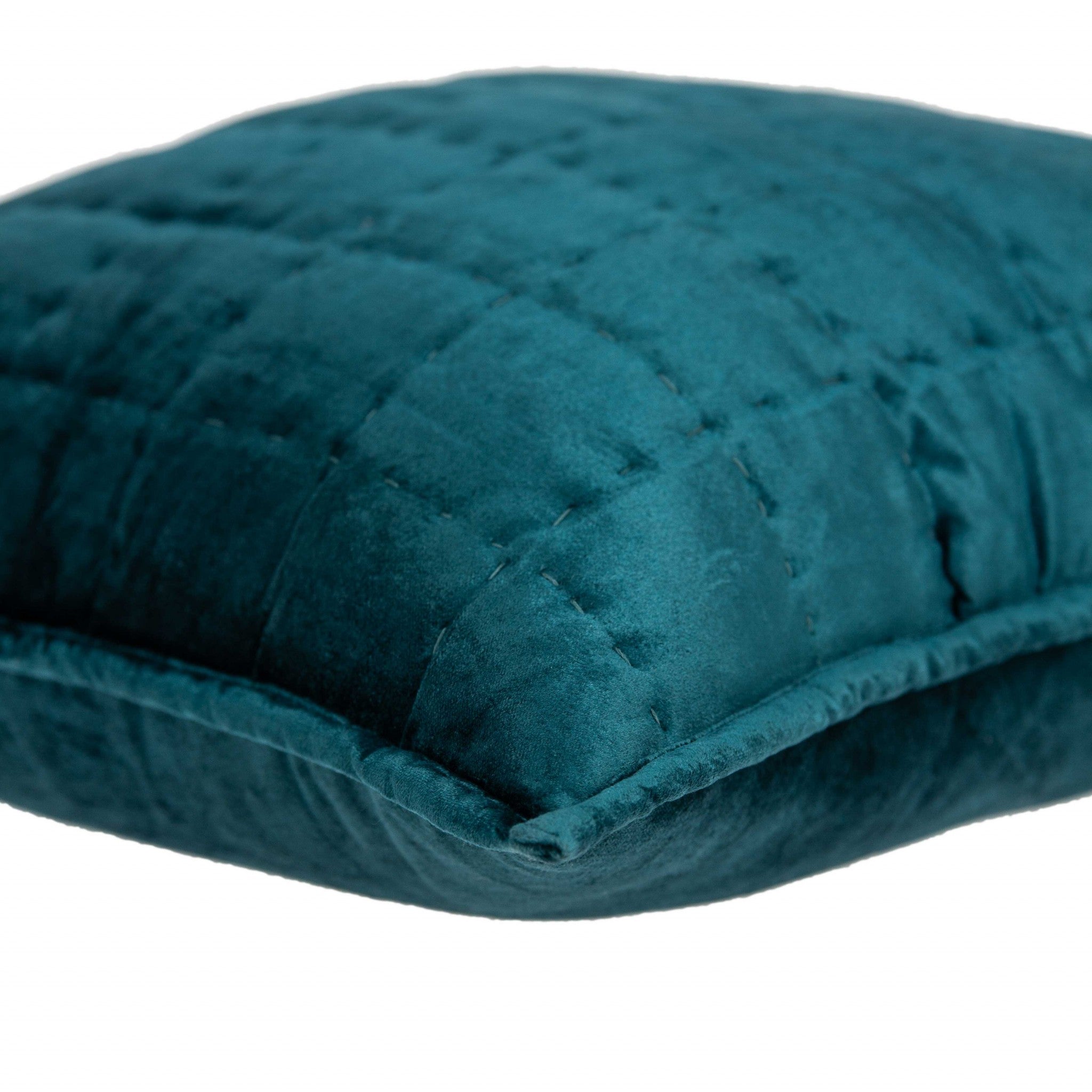 20" X 7" X 20" Transitional Teal Solid Quilted Pillow Cover With Poly Insert