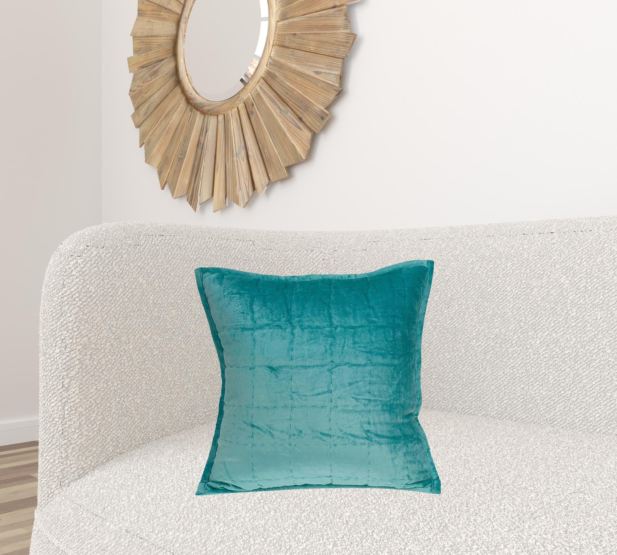 20" X 7" X 20" Transitional Aqua Solid Quilted Pillow Cover With Poly Insert