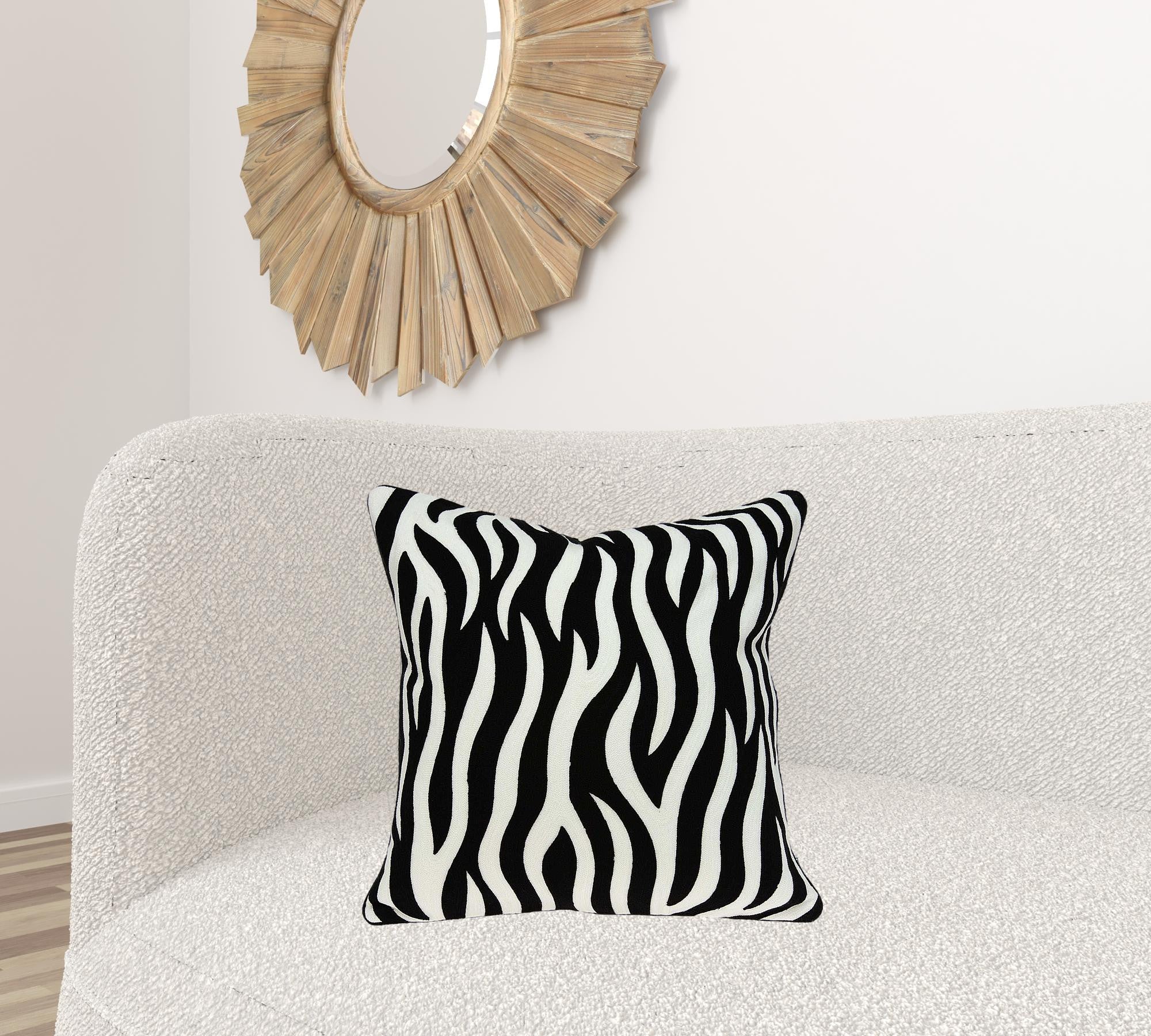 20" X 7" X 20" Transitional Black And White Zebra Pillow Cover With Poly Insert