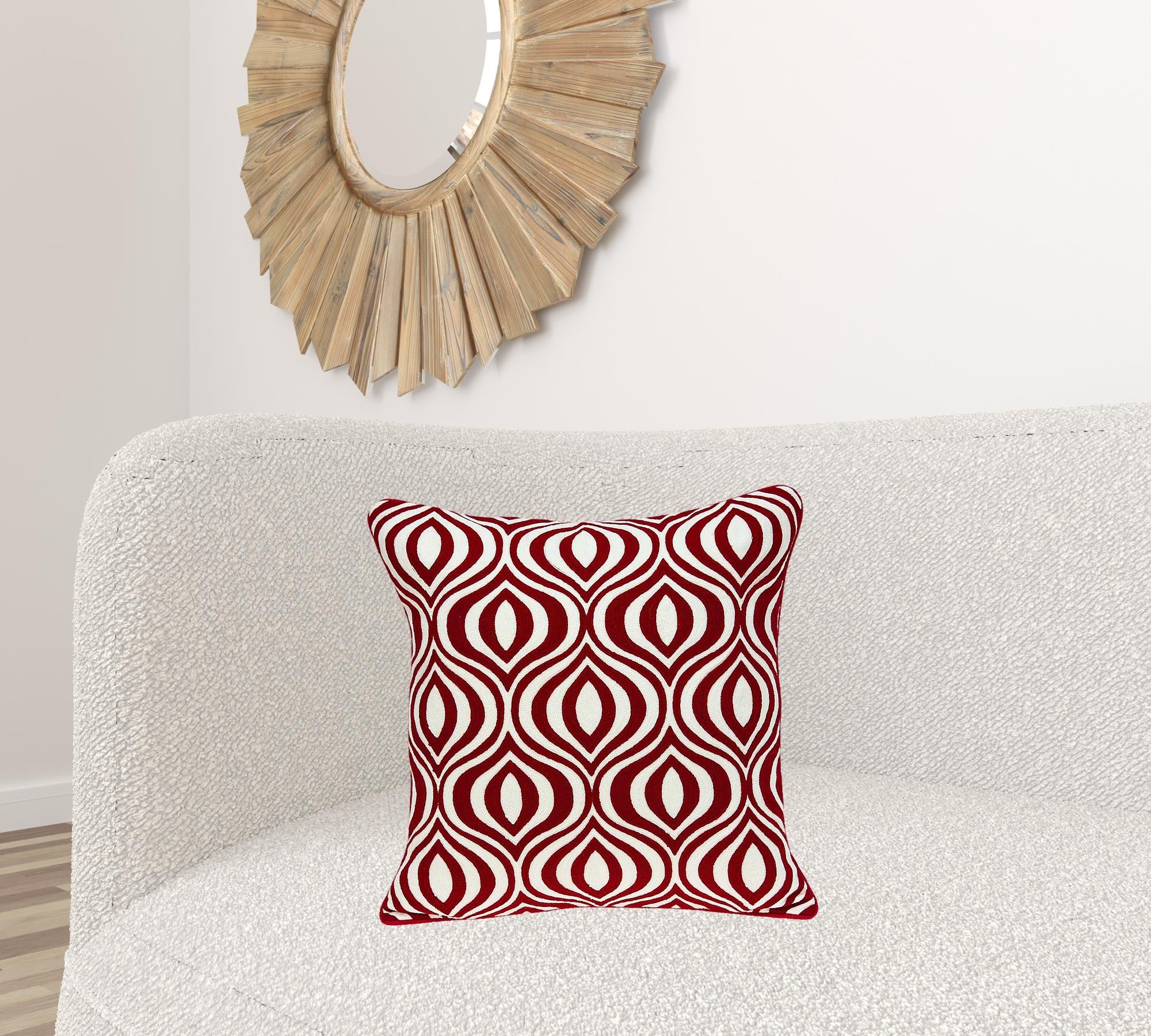 20" X 7" X 20" Transitional Red And White Pillow Cover With Poly Insert