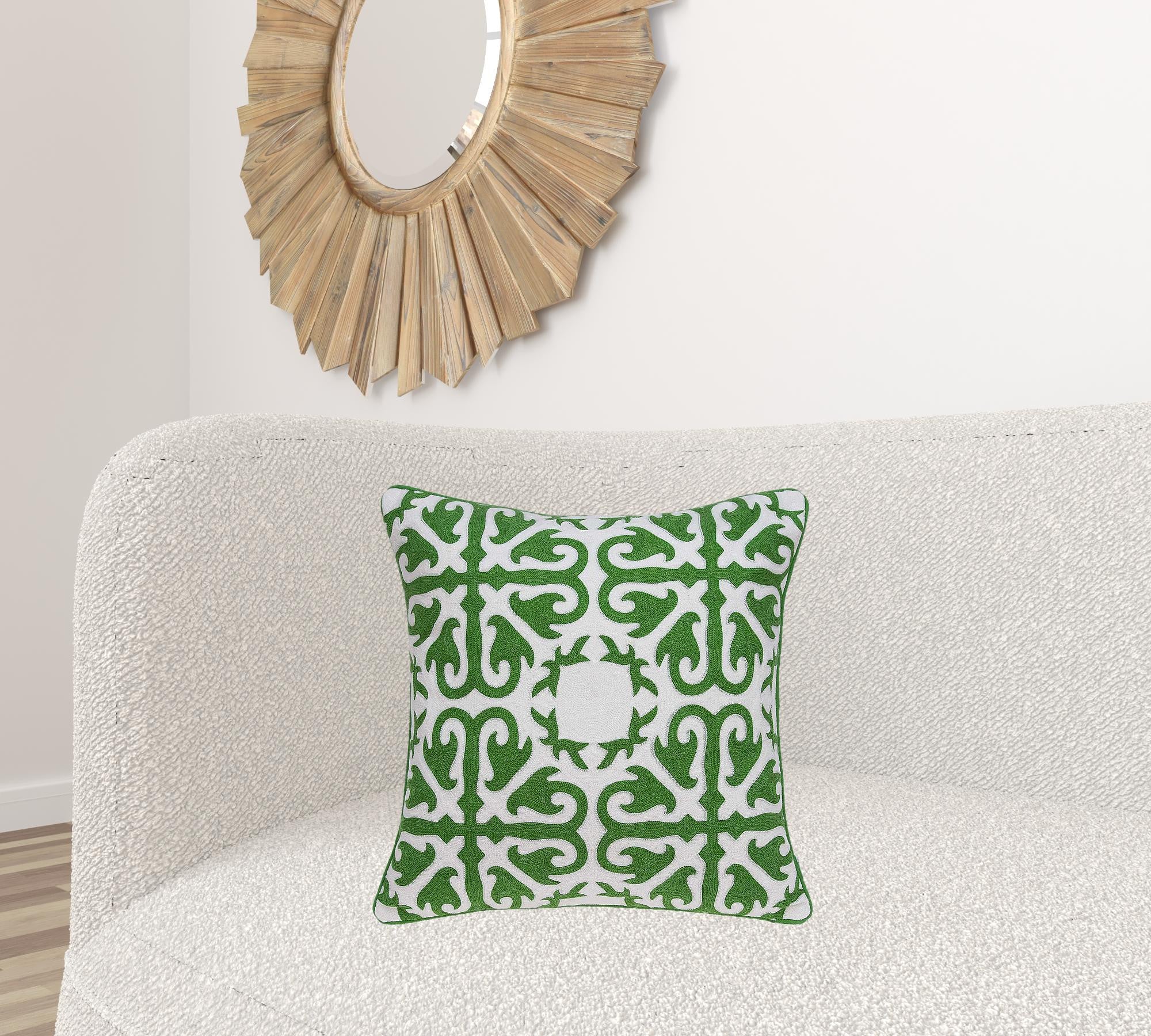 20" X 7" X 20" Traditional Green And White Accent Pillow Cover With Poly Insert