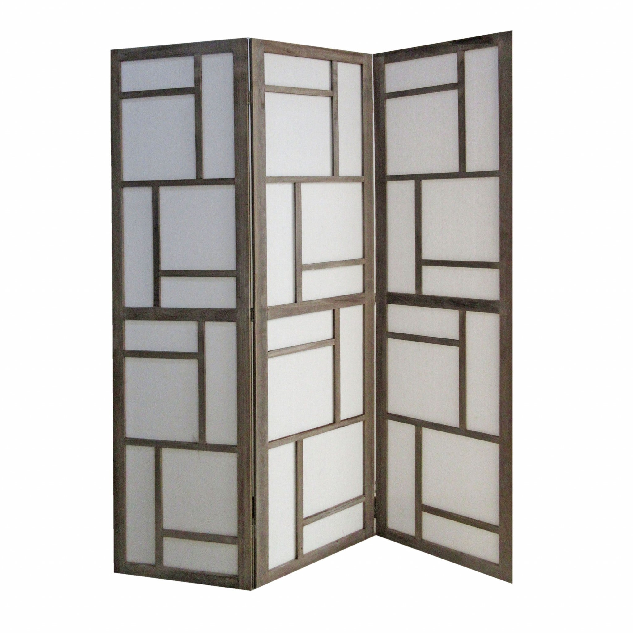 67 X 1.5 X 50 Gray Fabric And Wood  3 Panel Screen