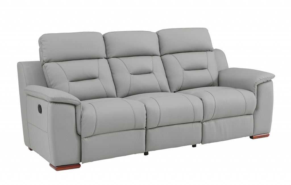 90" X 41" X 41" Modern Gray Leather Reclining Sofa