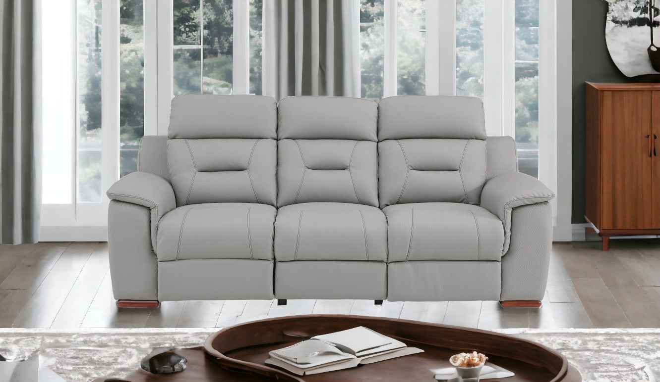 90" X 41" X 41" Modern Gray Leather Reclining Sofa