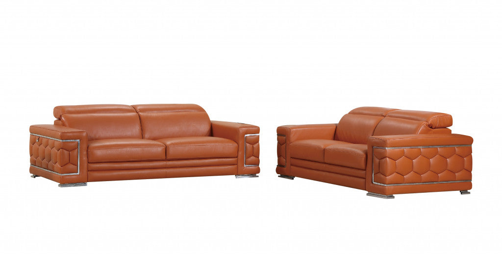 71" X 41" X 29" Modern Camel Leather Sofa And Loveseat