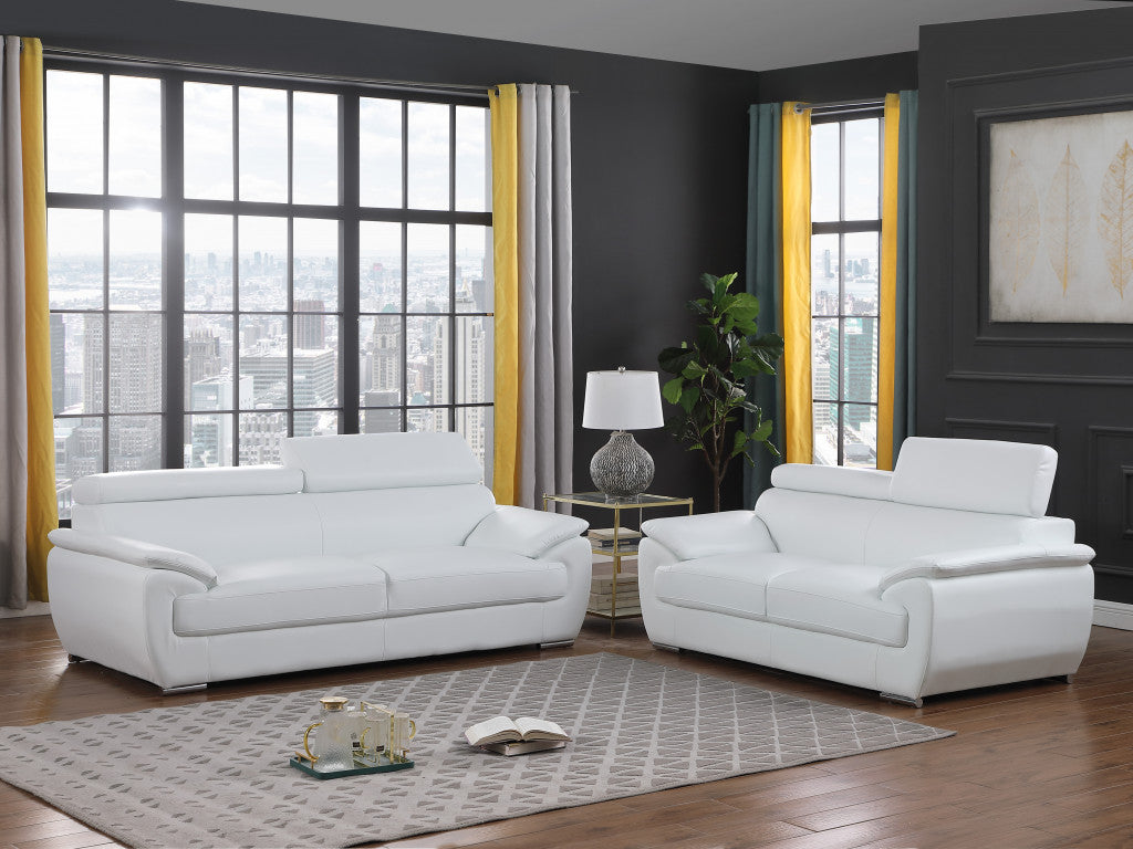 69" X 38" X 32To 39" Modern White Leather Sofa And Loveseat