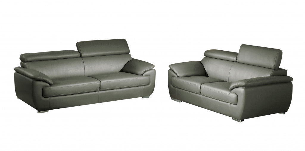 69 X 38  X 32To 39 Modern Gray Leather Sofa And Loveseat