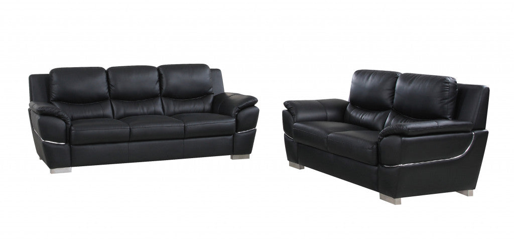 85'" X 34'"  X 35'" Modern Black Leather Sofa And Loveseat