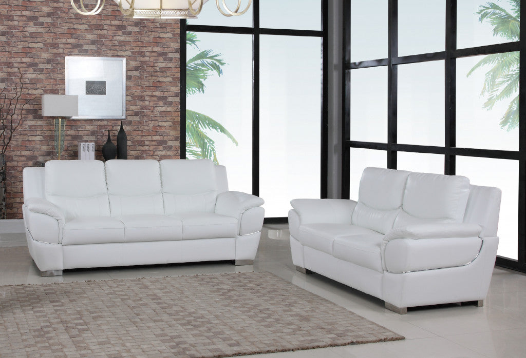 69'" X 34'"  X 35'" Modern White Leather Sofa And Loveseat