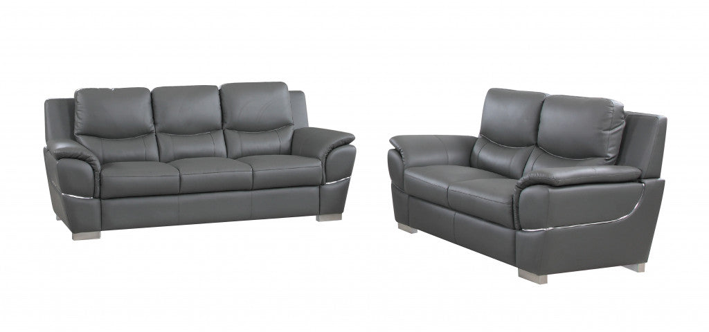 69'" X 34'"  X 35'" Modern Gray Leather Sofa And Loveseat