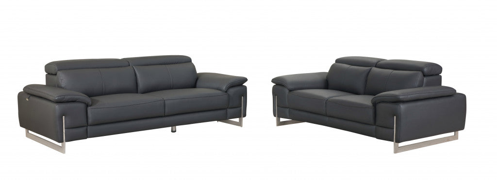 71'" X 42'"  X 31'" Modern Dark Gray Leather Sofa And Loveseat