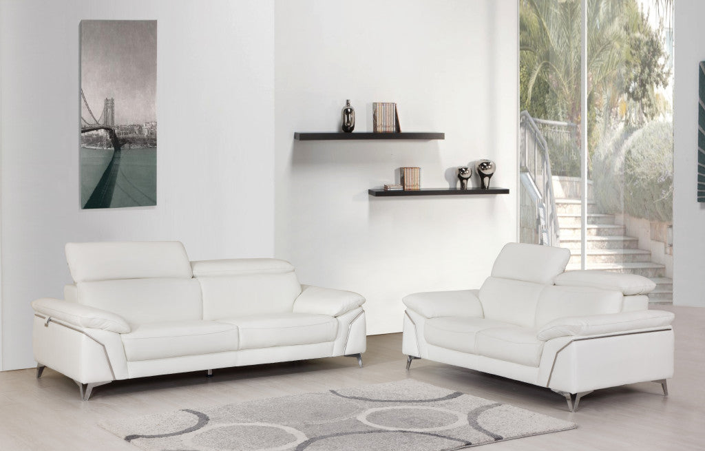 68'" X 41'"  X 39'" Modern White Leather Sofa And Loveseat