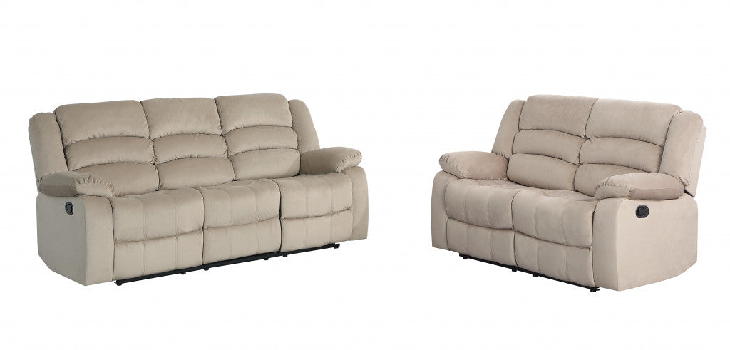 60'" X 35'"  X 40'" Modern Beige Leather Sofa And Loveseat