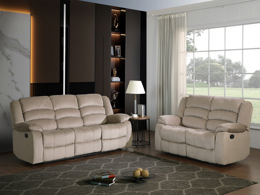 60'" X 35'"  X 40'" Modern Beige Leather Sofa And Loveseat