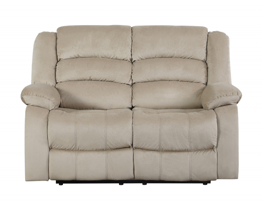 60'" X 35'"  X 40'" Modern Beige Leather Sofa And Loveseat