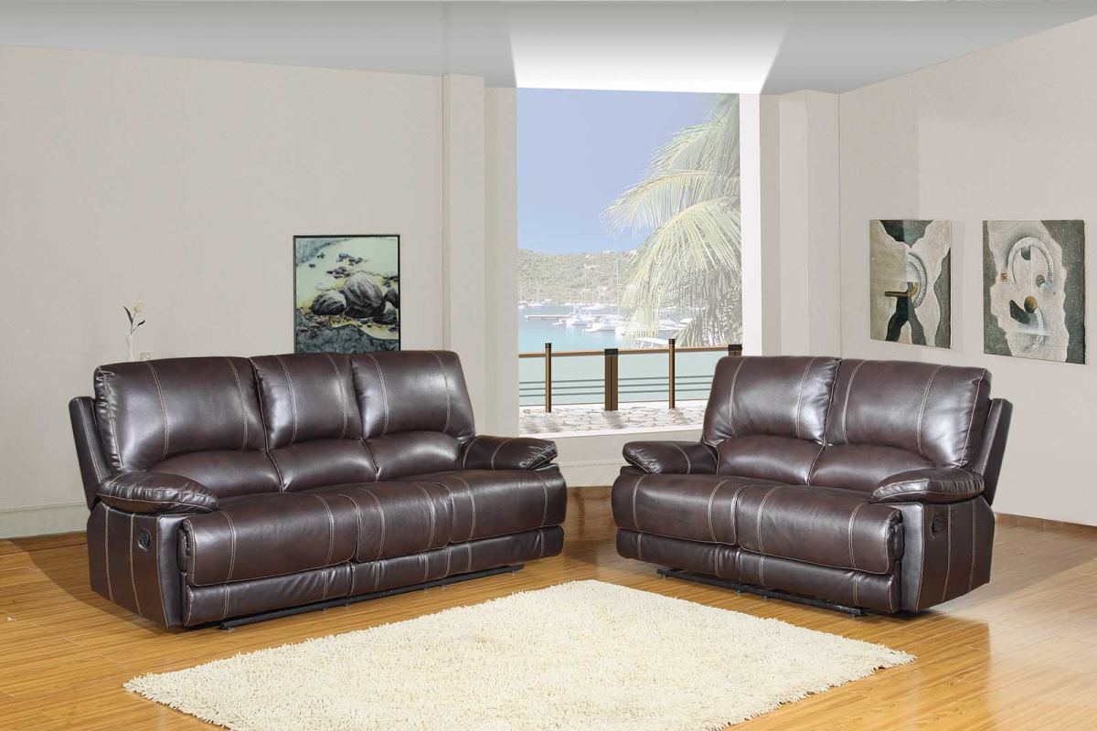 76'" X 40'"  X 41'" Modern Brown Leather Sofa And Loveseat