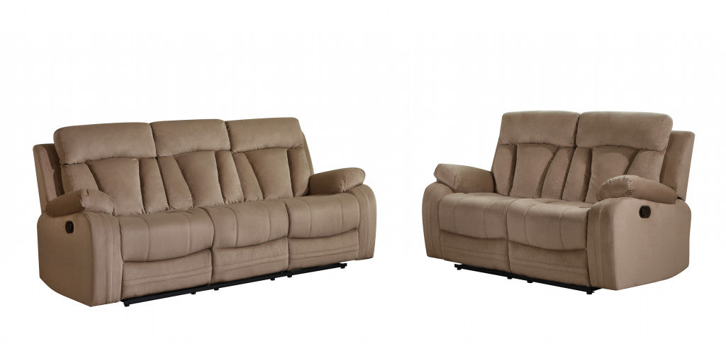 63'" X 38'"  X 40'" Modern Beige Leather Sofa And Loveseat