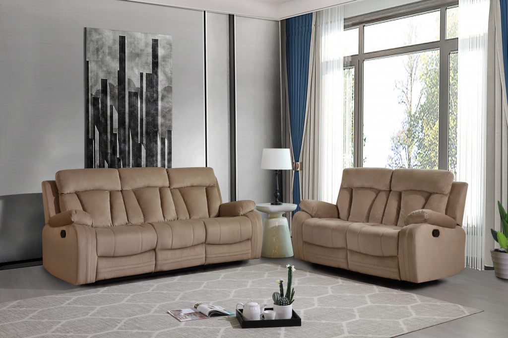 63'" X 38'"  X 40'" Modern Beige Leather Sofa And Loveseat