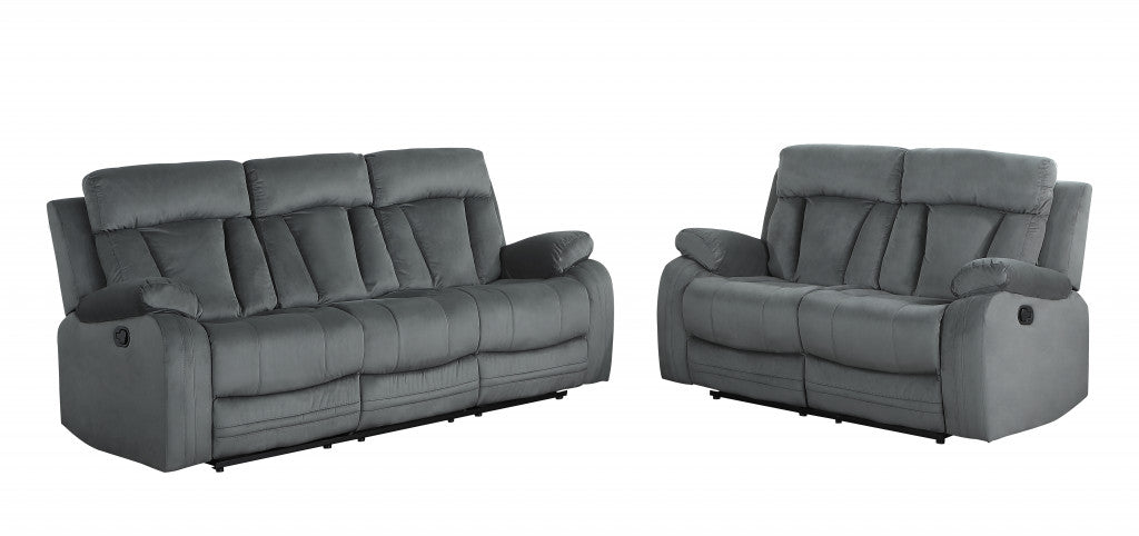 68'" X 38'"  Modern Gray Leather Sofa And Loveseat