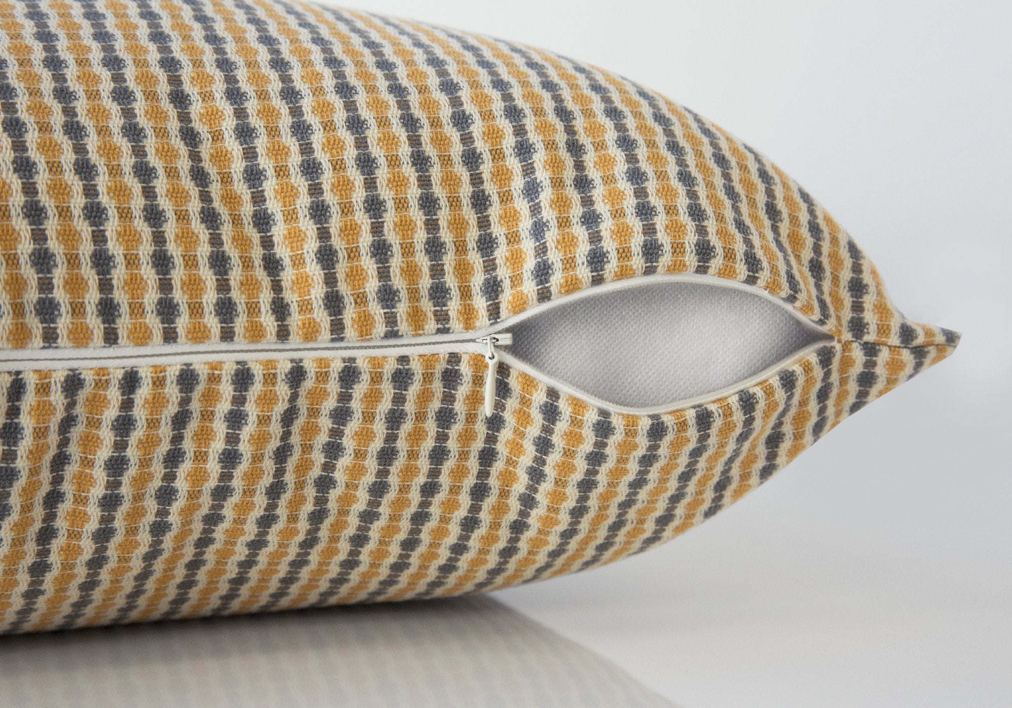 18" X 18" Gray and Gold Polyester Striped Zippered Pillow