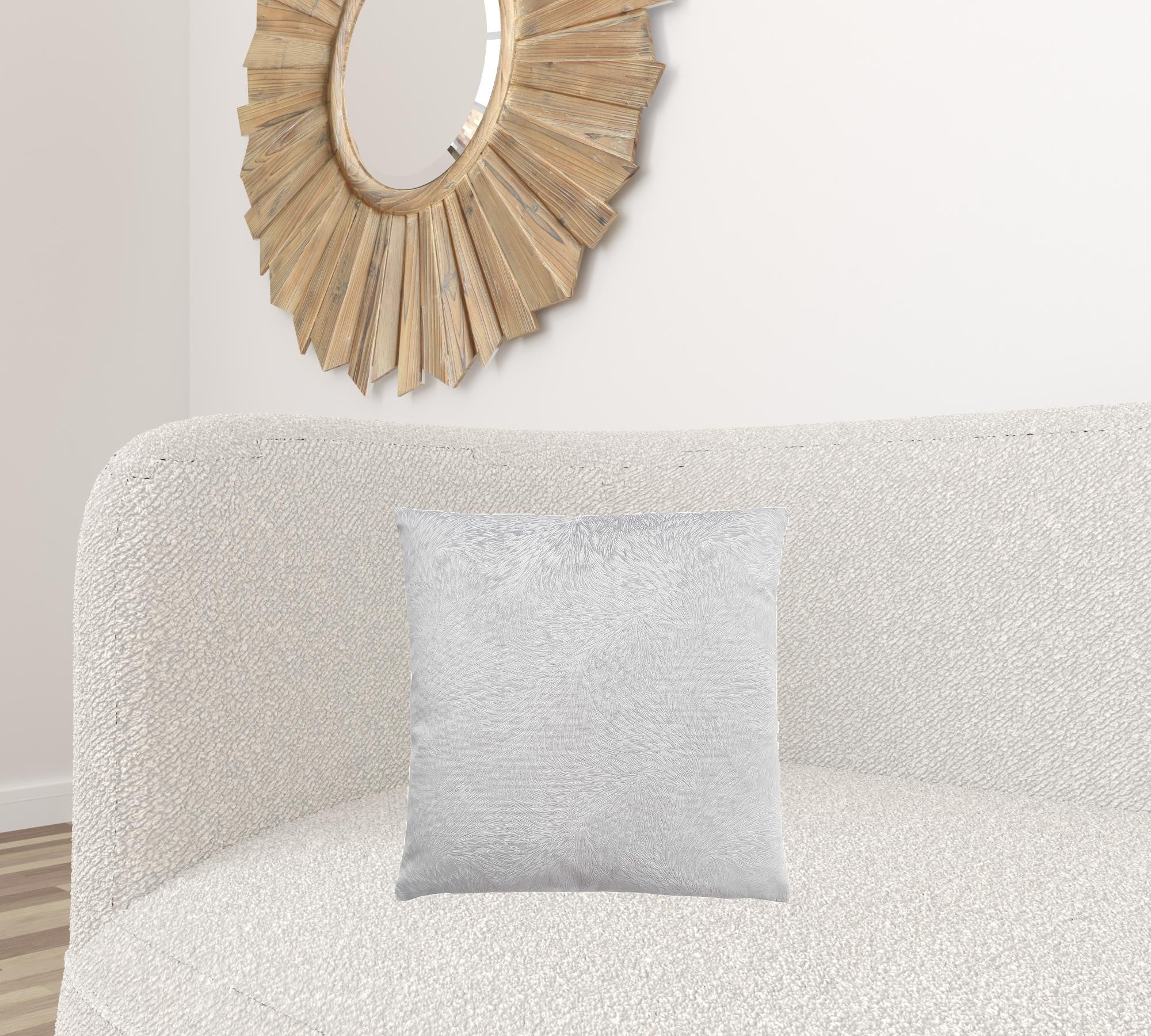 18" X 18" Light Gray Velvet Polyester Feather Zippered Pillow