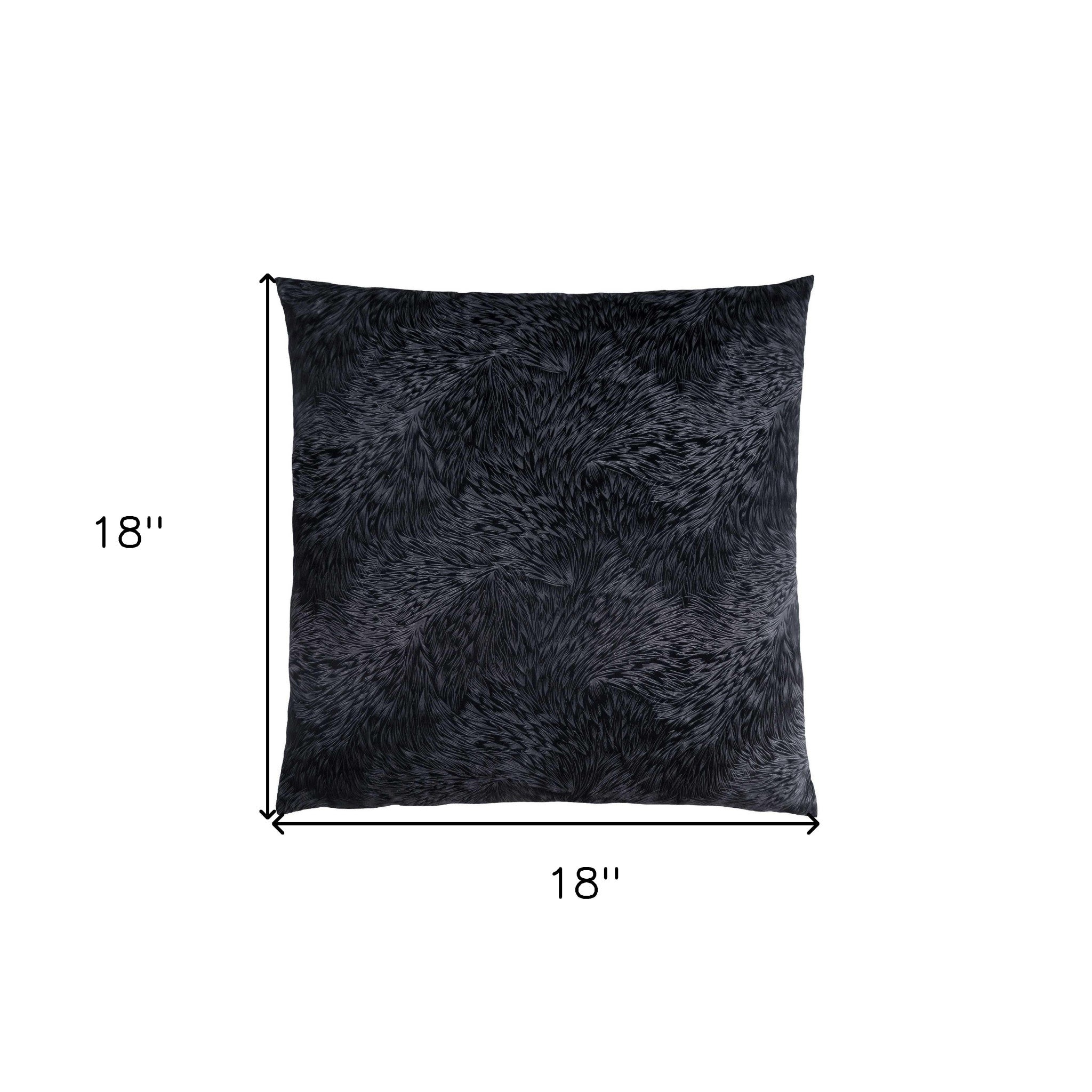 18" X 18" Black Velvet Polyester Feather Zippered Pillow