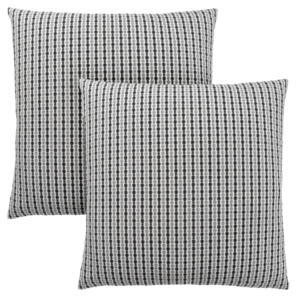 Set Of Two 18" X 18" Black Gray and White Polyester Striped Zippered Pillow