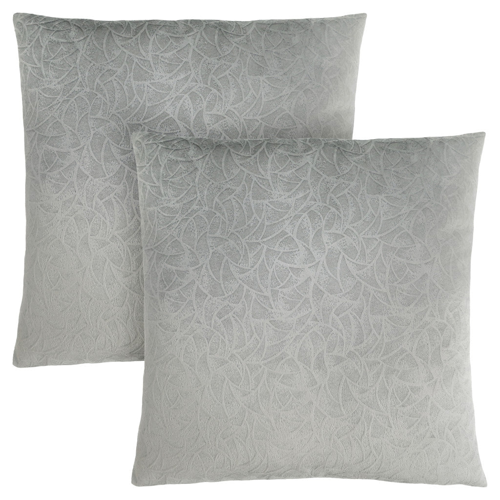 Set Of Two 18" X 18" Light Gray Velvet Polyester Floral Zippered Pillow