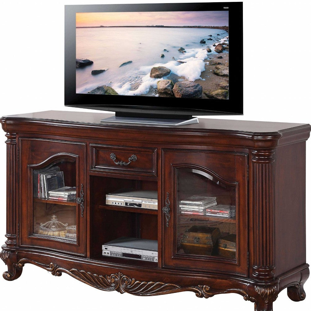 20" Brown Cabinet Enclosed Storage TV Stand With Bookcase