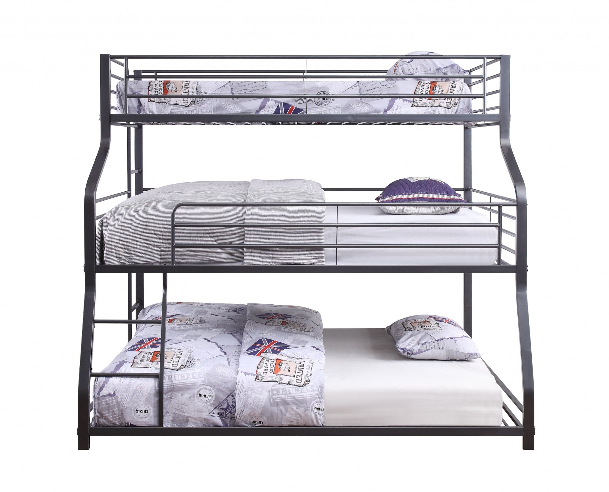 62" X 83" X 74" Gunmetal Metal Triple Bunk Bed  Twinfullqueen