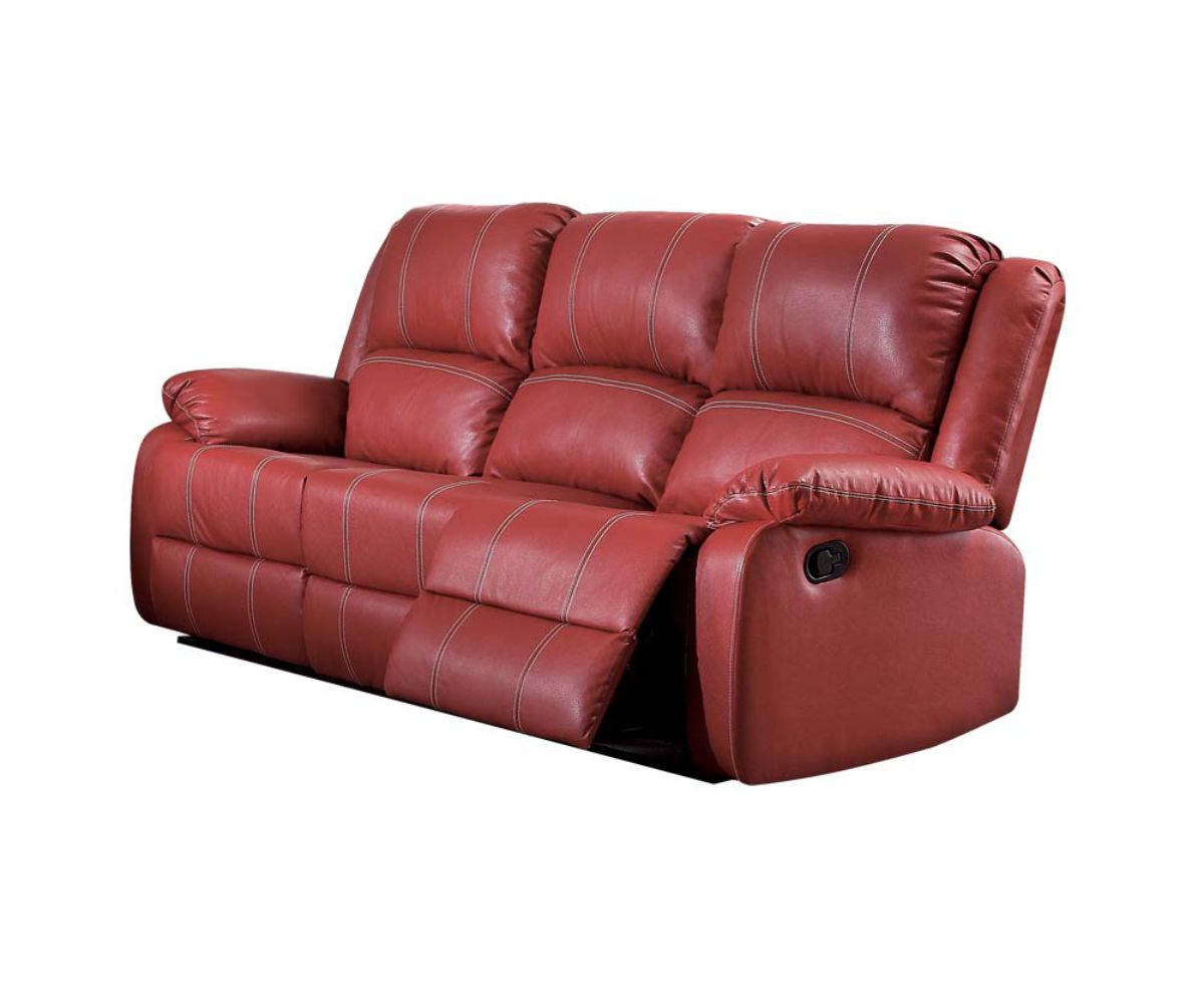 39" Red Faux leather and Black Reclining Sofa