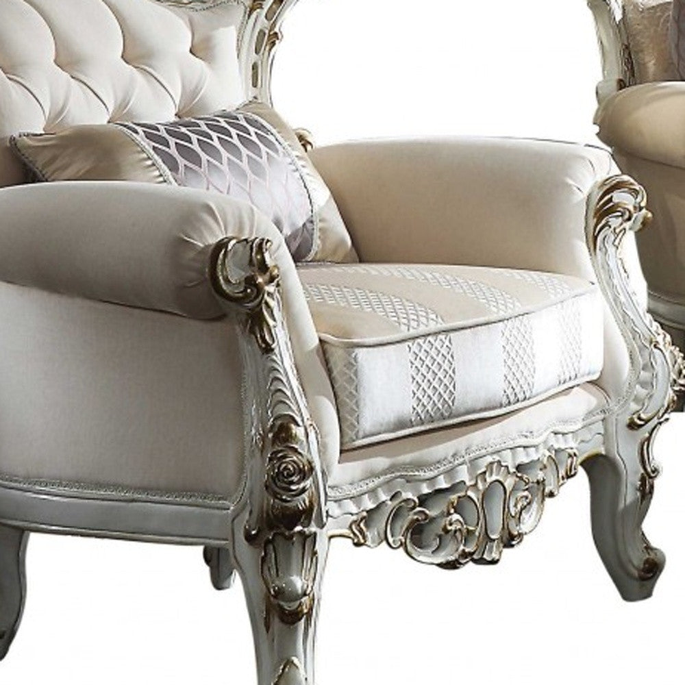 36" Pearl Fabric Striped Tufted Chesterfield Chair