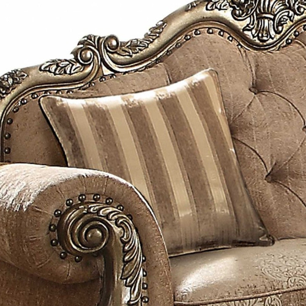 Ornate Vintage Look Velvet And Oak Loveseat