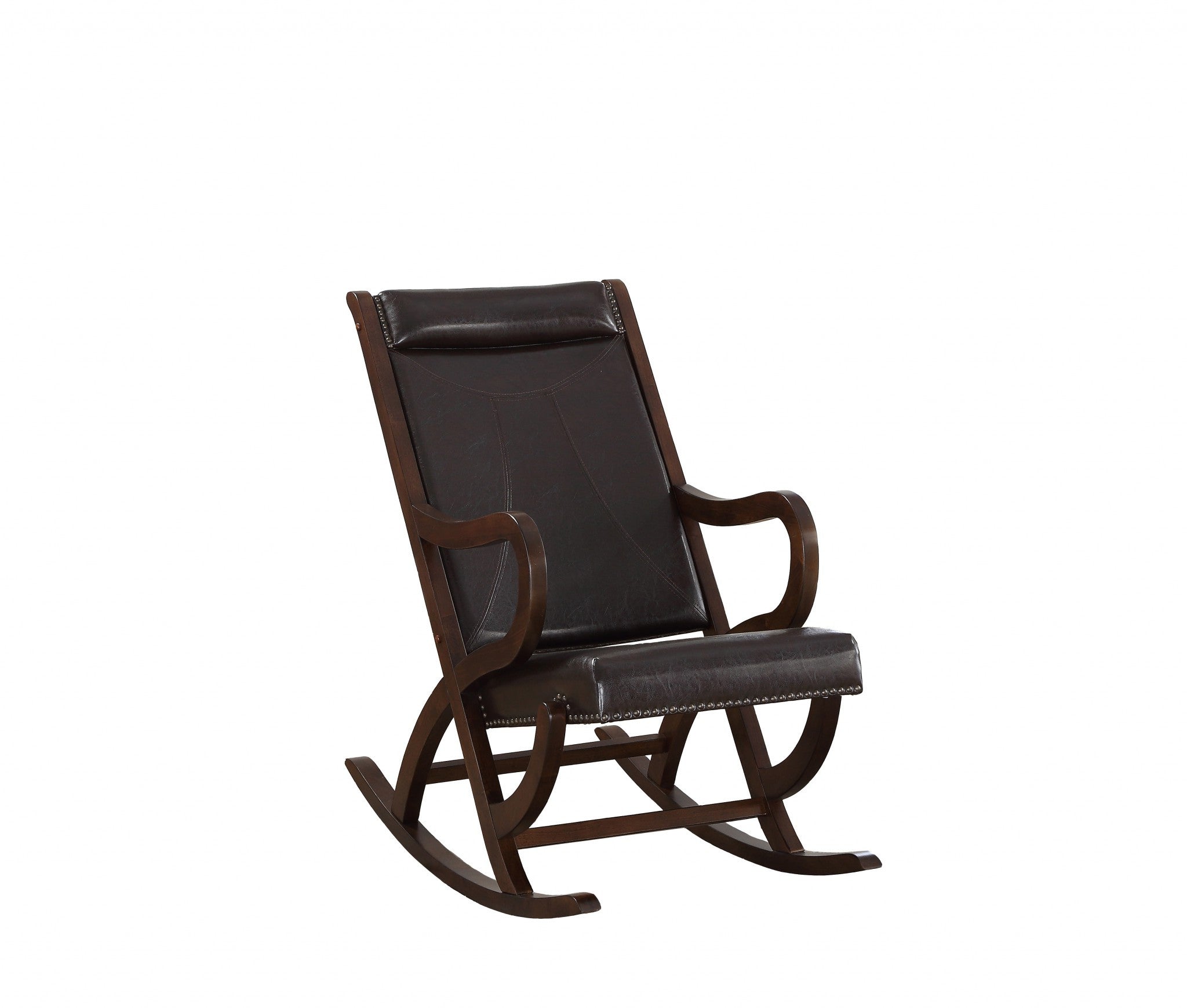 Espresso Brown Faux Leather With Walnut Finish Rocking Chair