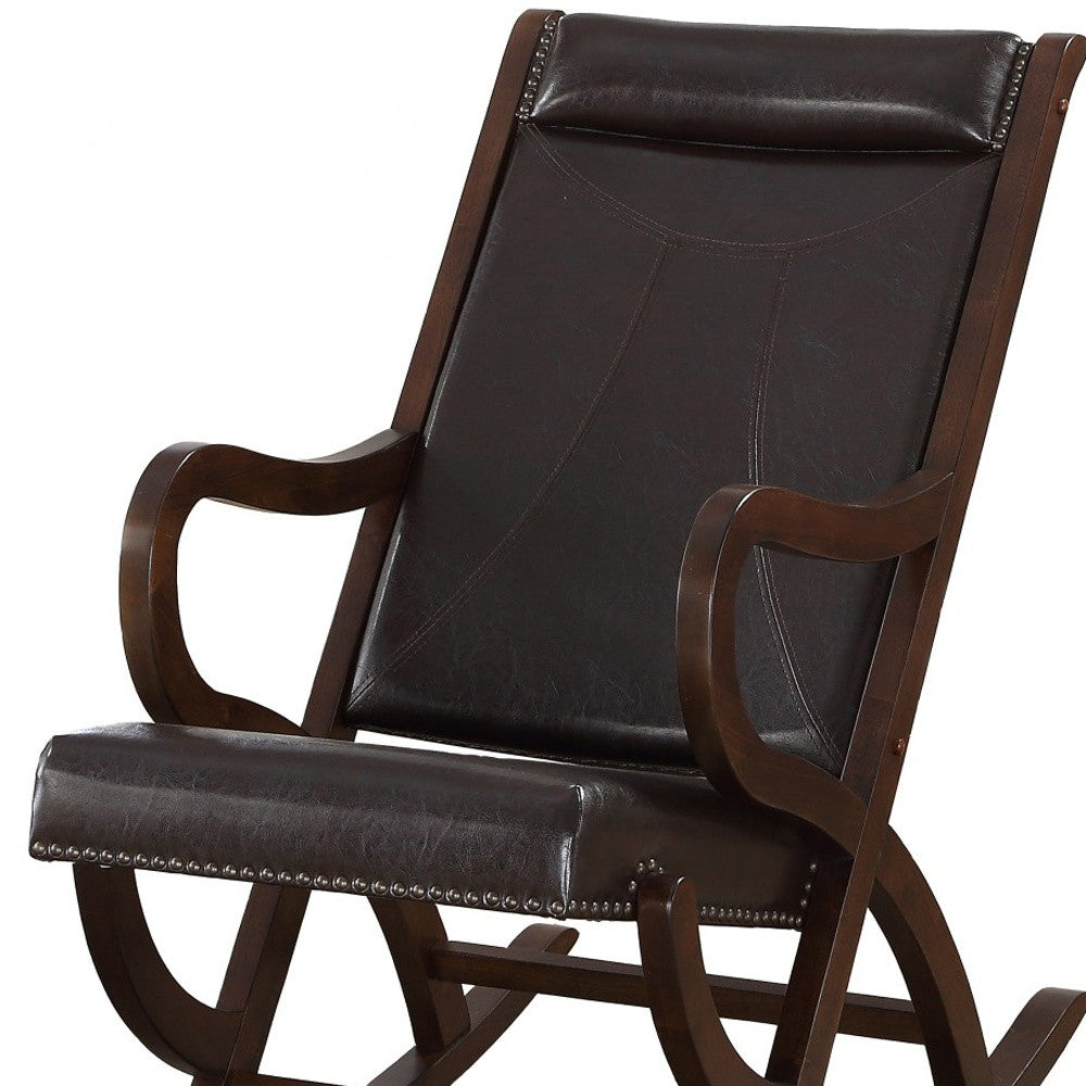 Espresso Brown Faux Leather With Walnut Finish Rocking Chair