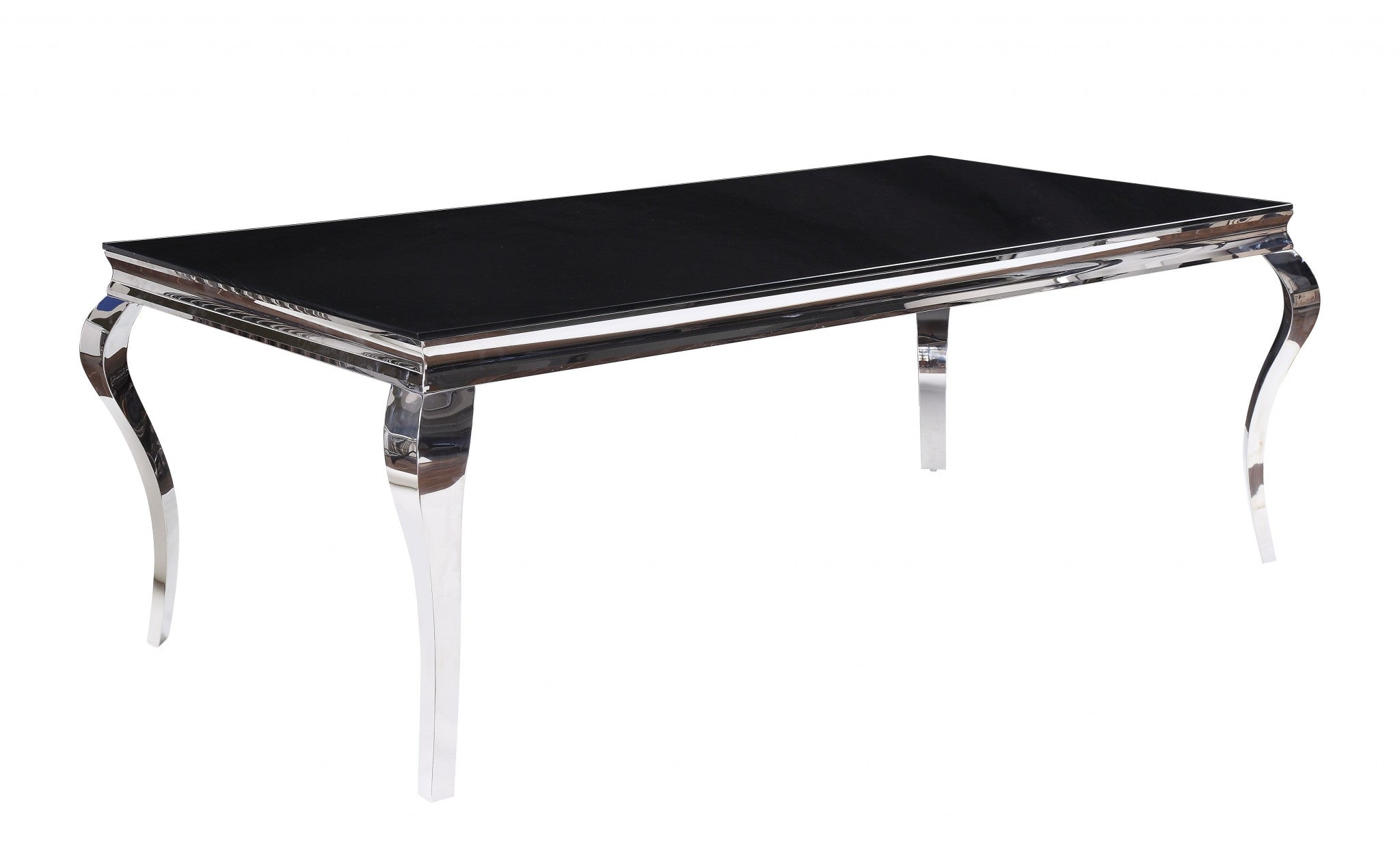 80" Black and White Glass and Stainless Steel Dining Table