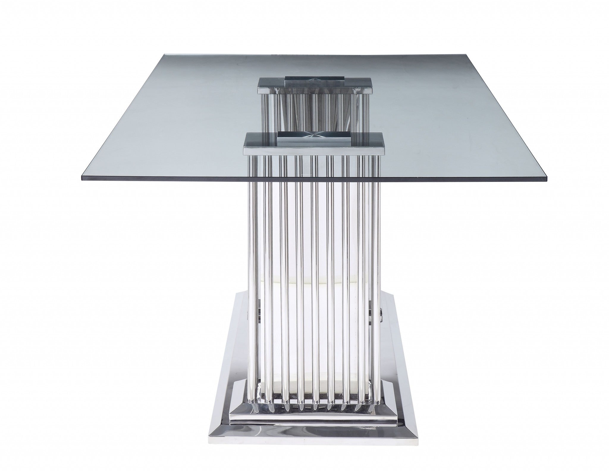 39" Clear and Silver Glass and Stainless Steel Dining Table