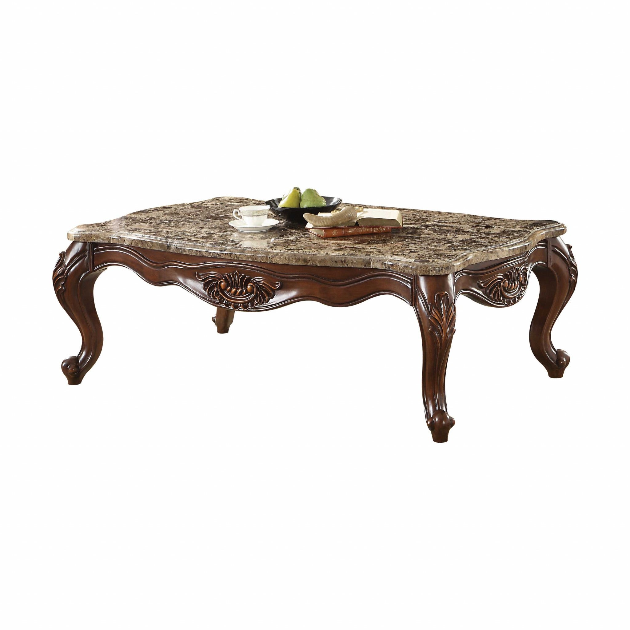 58" Chocolate And Brown Genuine Marble Rectangular Coffee Table