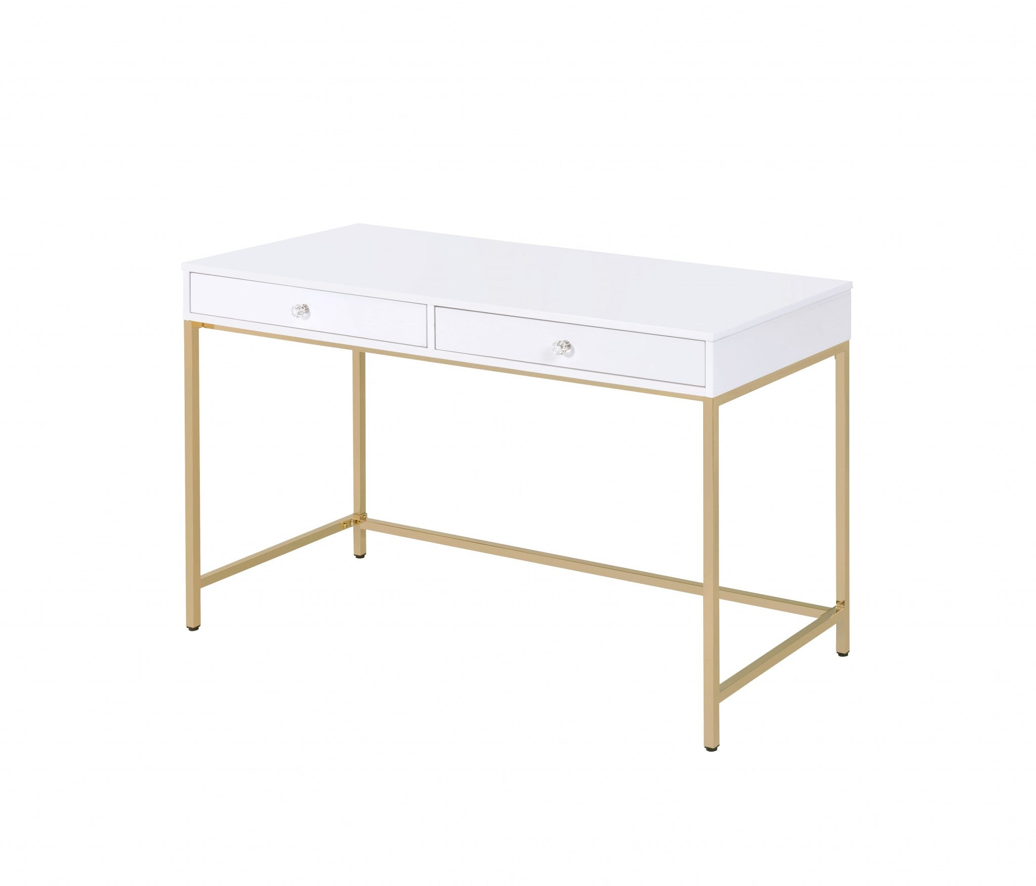 47" White And Gold Mirrored Computer Desk With Two Drawers