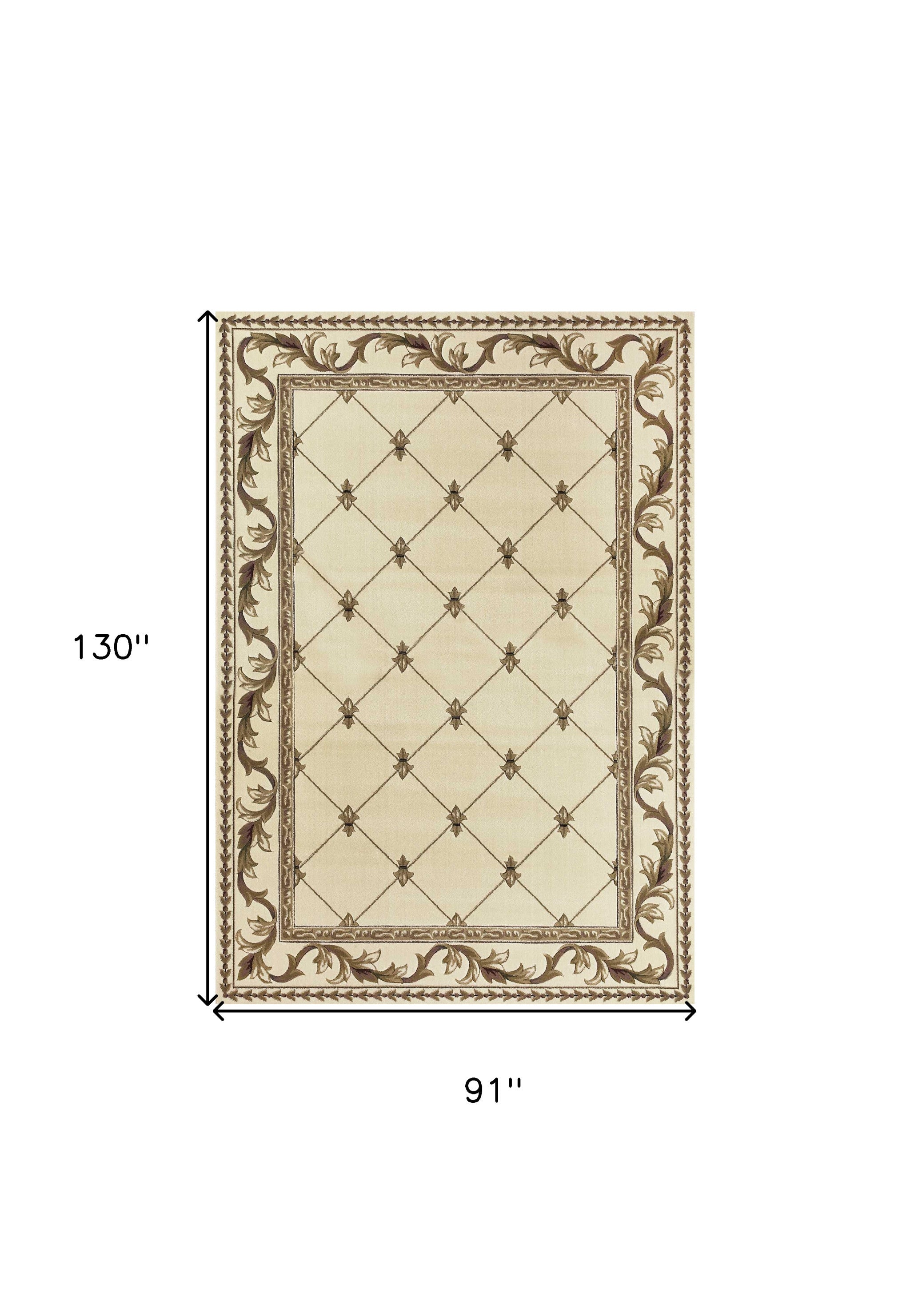 8'X11' Ivory Machine Woven Hand Carved Fleur De Lis Indoor Area Rug