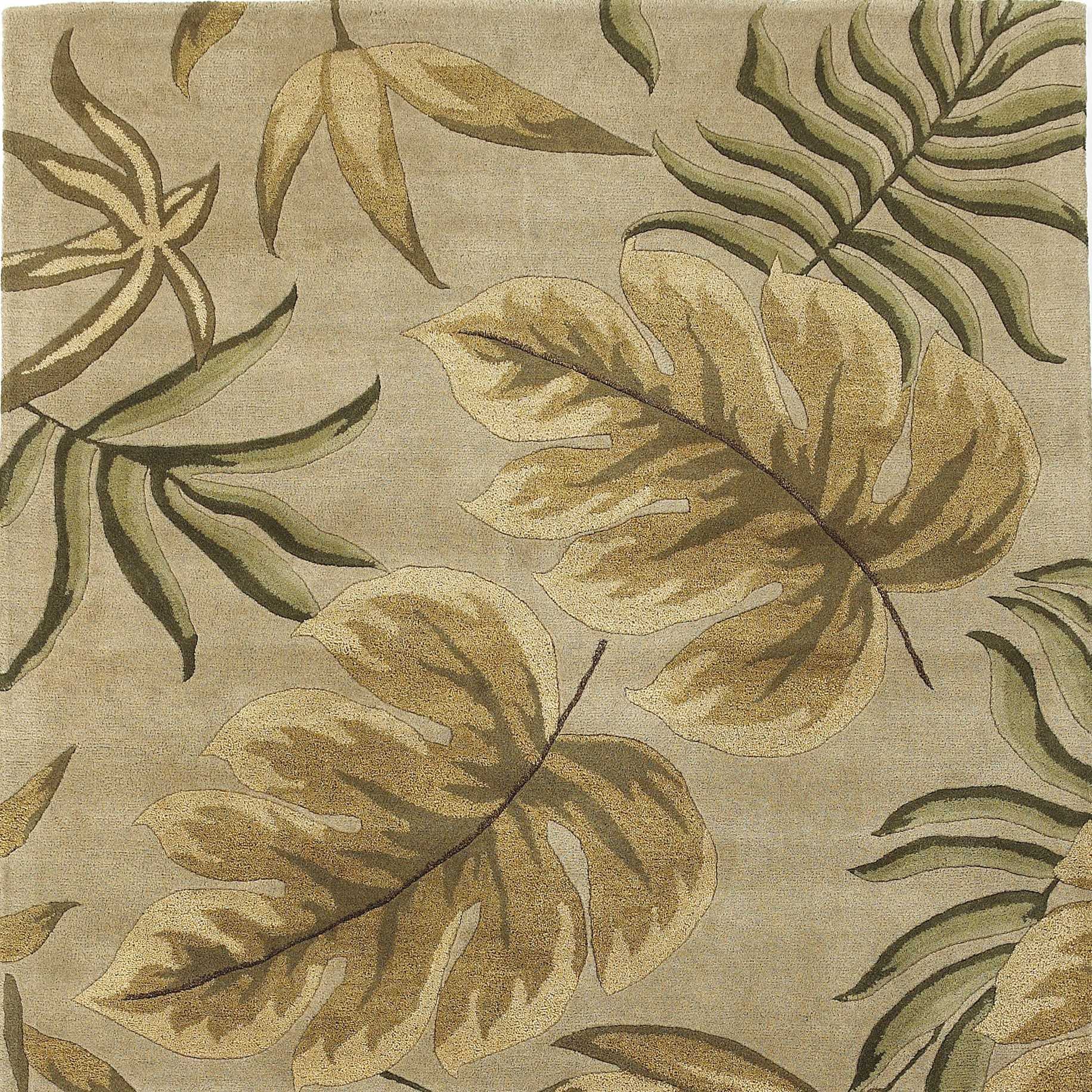 5'X8' Sand Beige Hand Tufted Tropical Leaves Indoor Area Rug