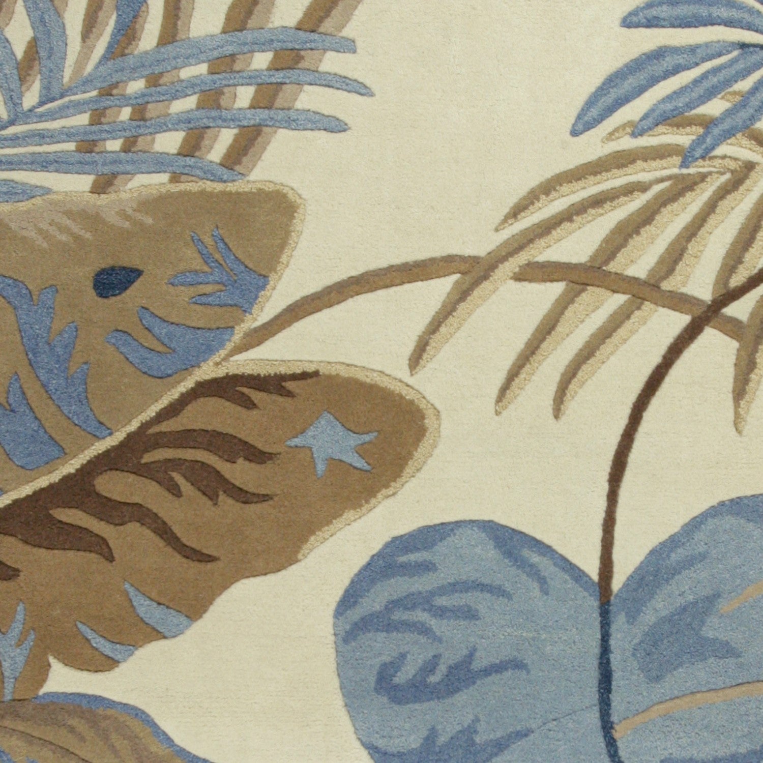 5'X8' Ivory Blue Hand Tufted Tropical Leaves Indoor Area Rug