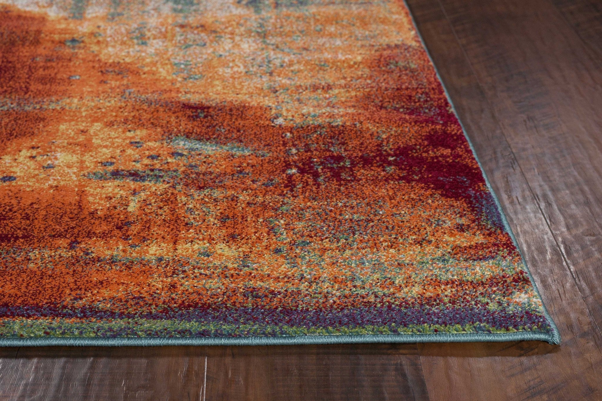 8'X11' Blue Rust Orange Machine Woven Abstract Brushstrokes Indoor Area Rug