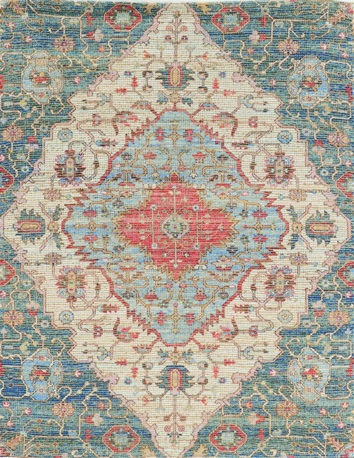 7'X12' Blue Red Hand Woven Traditional Medallion Indoor Area Rug