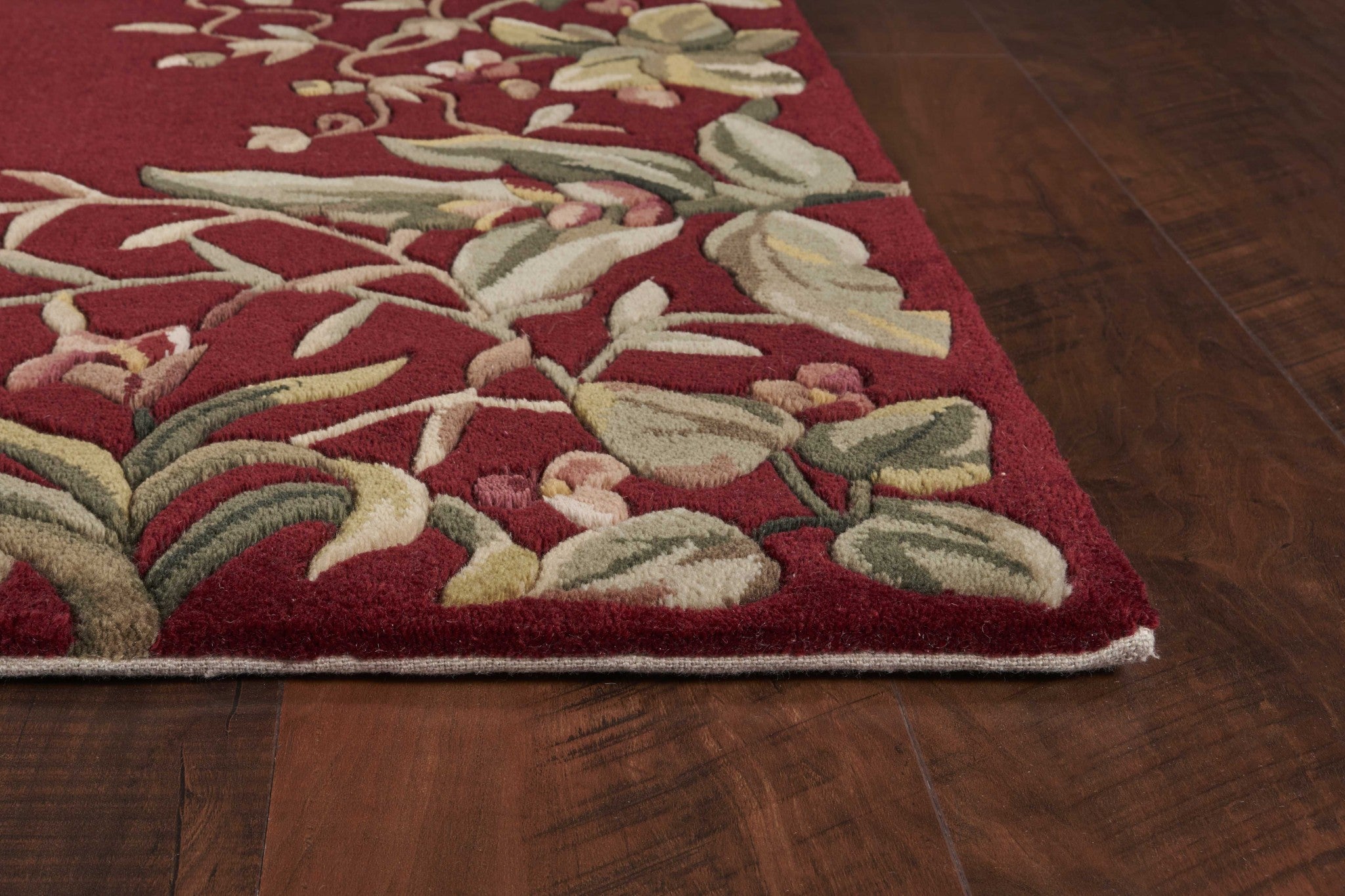 5' x 8' Ruby Red Wool Floral Hand Tufted Area Rug